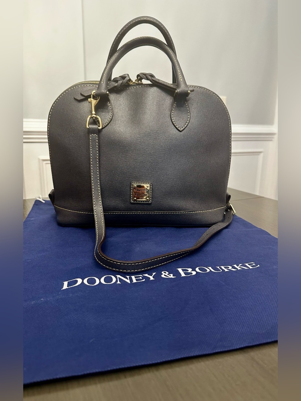 Dooney & Bourke Black Pebble Leather Dome Satchel with Removable Strap